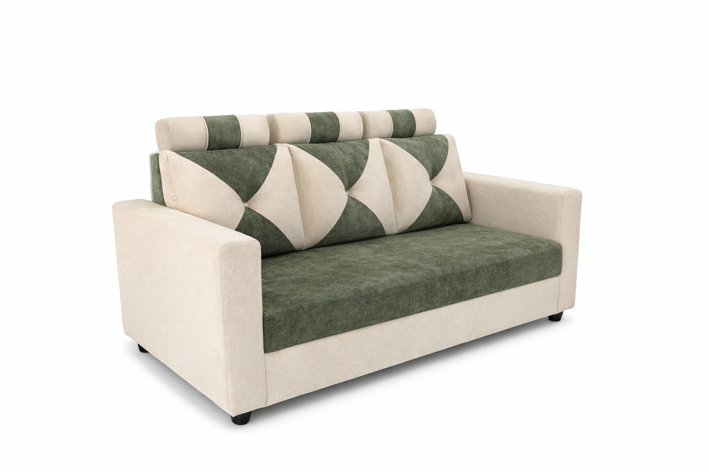 Modern 3-Seater Sofa – Dual Tone Green & Beige with Diamond Pattern