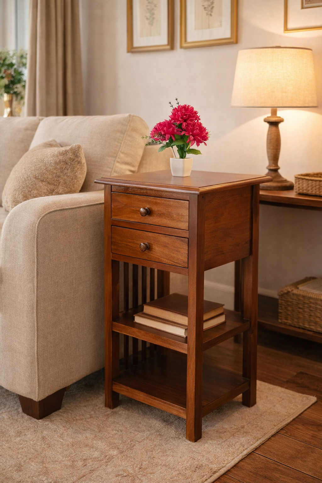 Classic Wooden Side Table with Dual Drawers