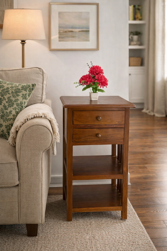 Classic Wooden Side Table with Dual Drawers