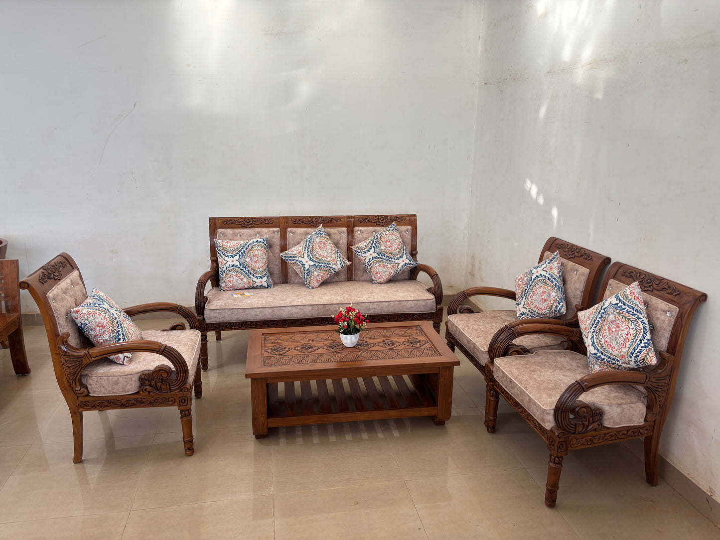 Luxury wooden sofa with cushion