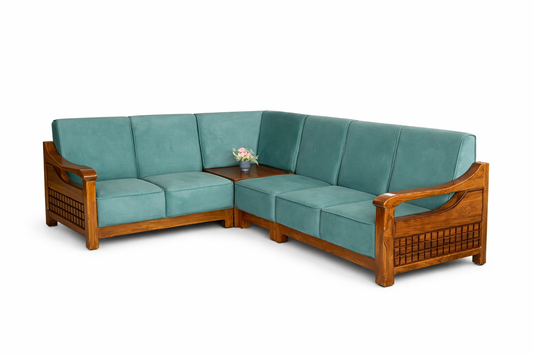 Corner Sofa 2+2+1+Corner – Teal Upholstery with Solid Wooden Frame