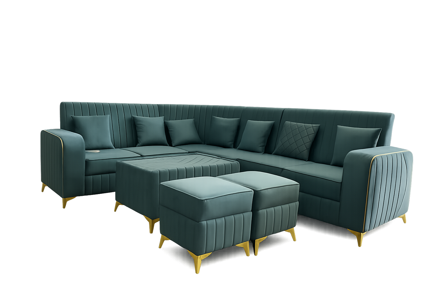 Teal Luxe Sectional Sofa with Gold Accents