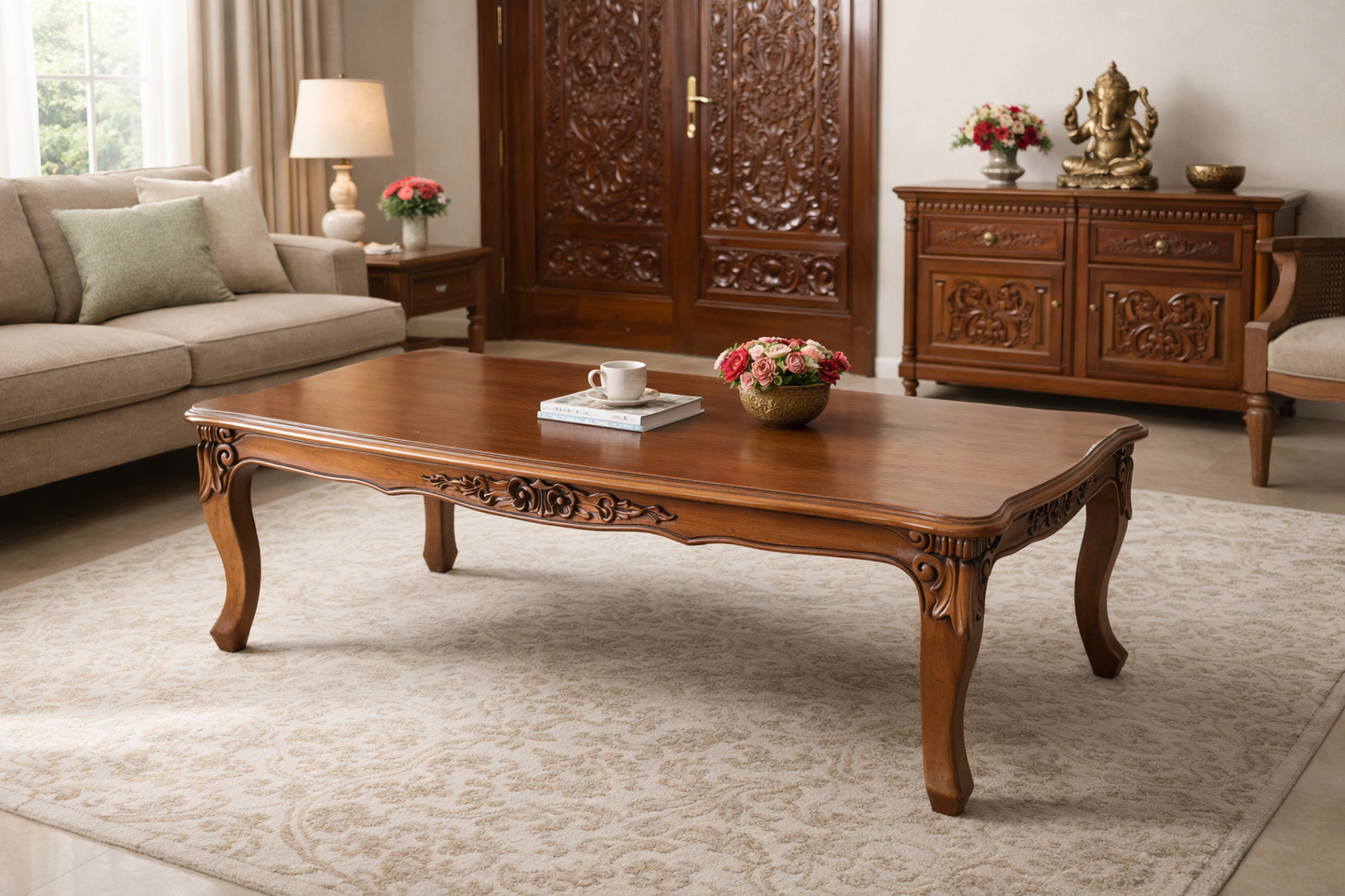Ornate Carved Wooden Coffee Table