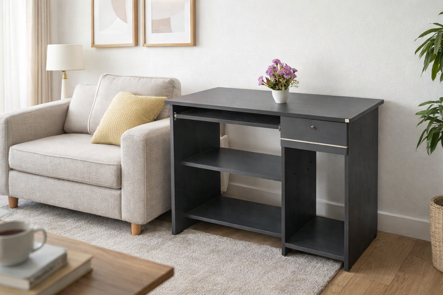 Modern Dark Wood Desk – Sleek Storage Design