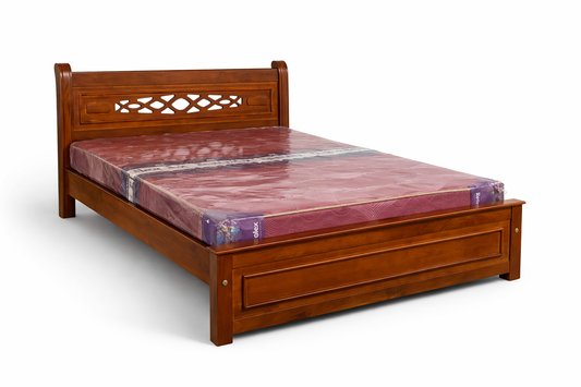 Elegant Wooden Bed with Carved Headboard