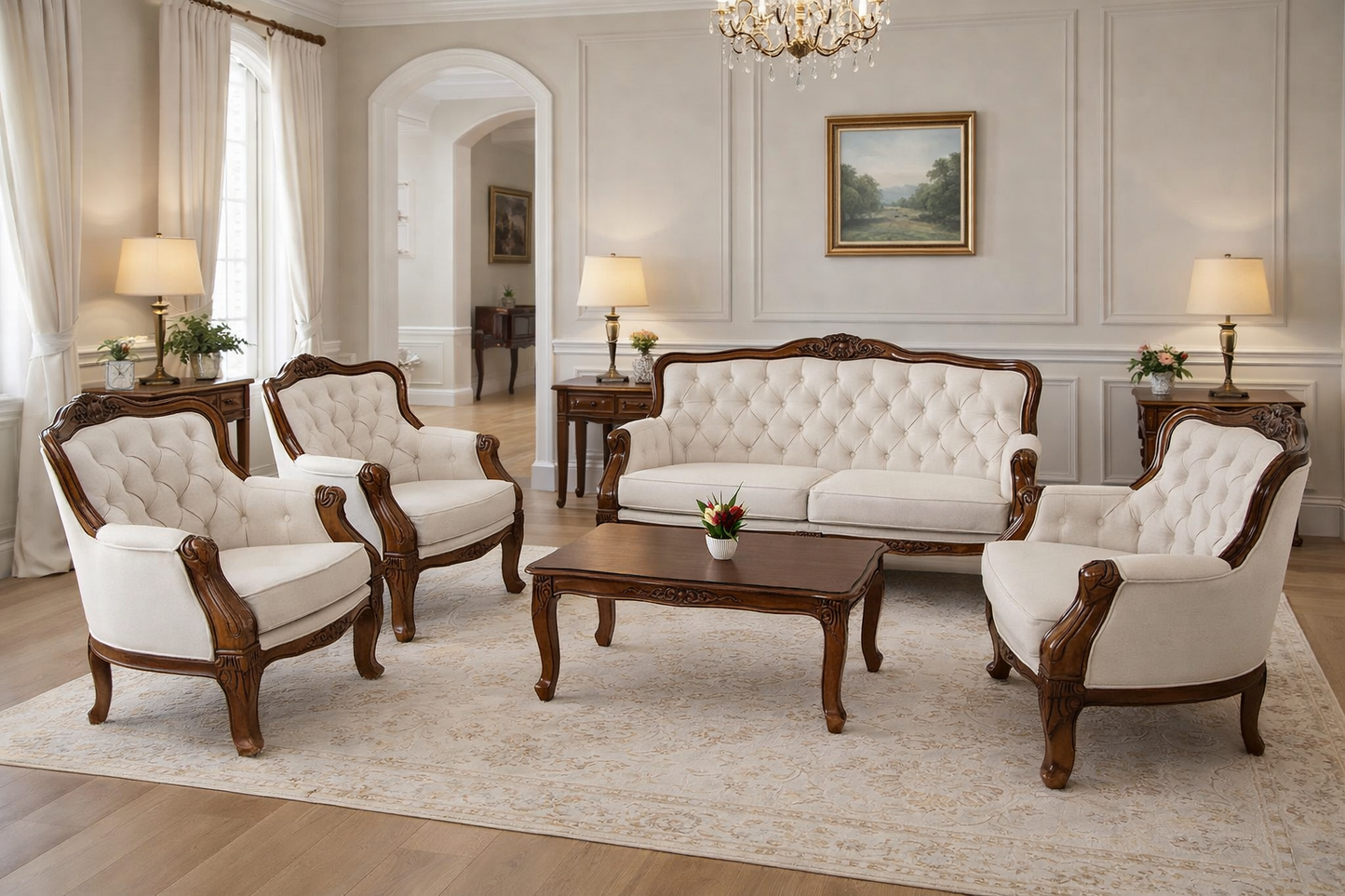 Royal Cream Tufted Sofa Set