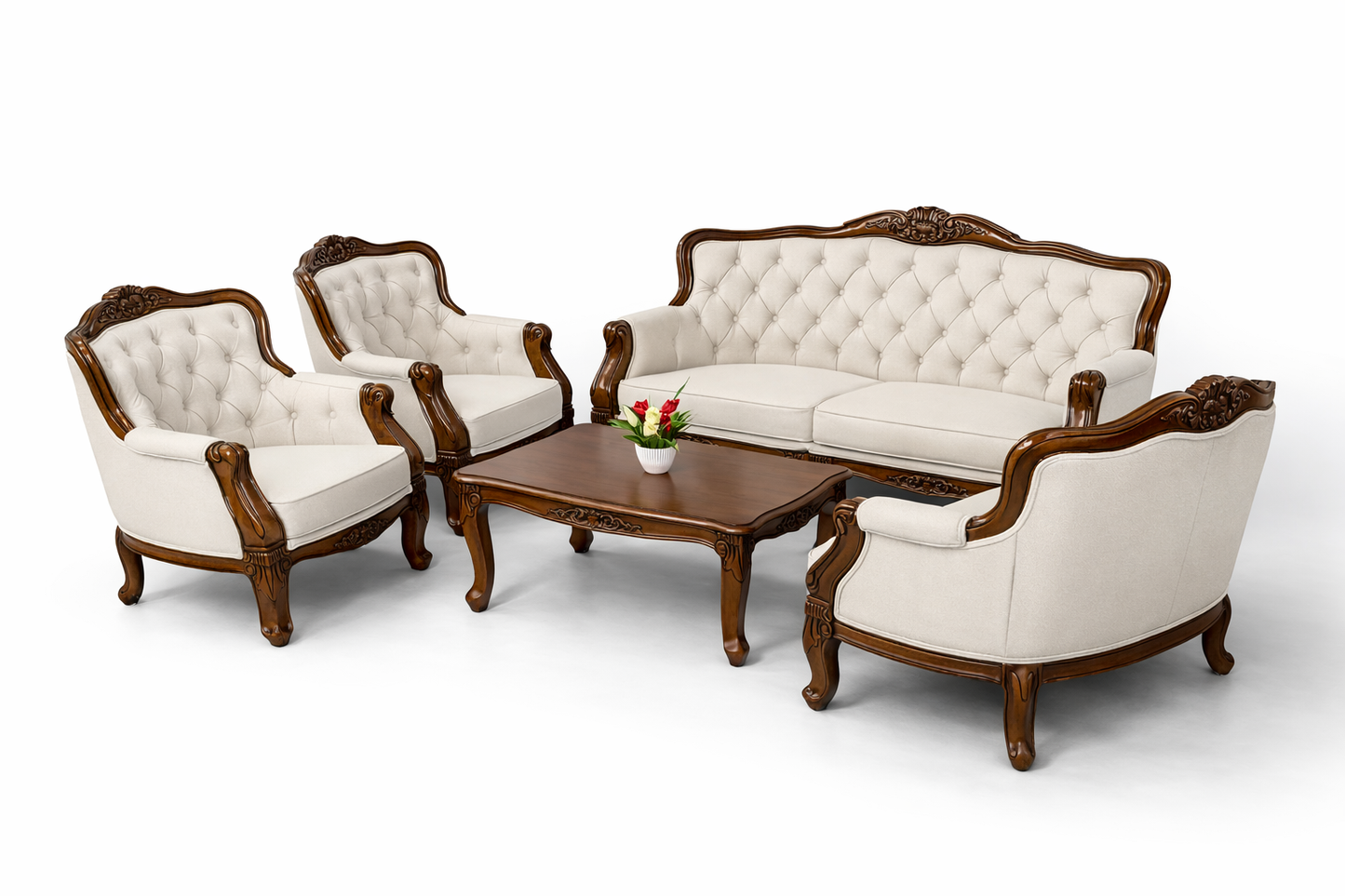 Royal Cream Tufted Sofa Set