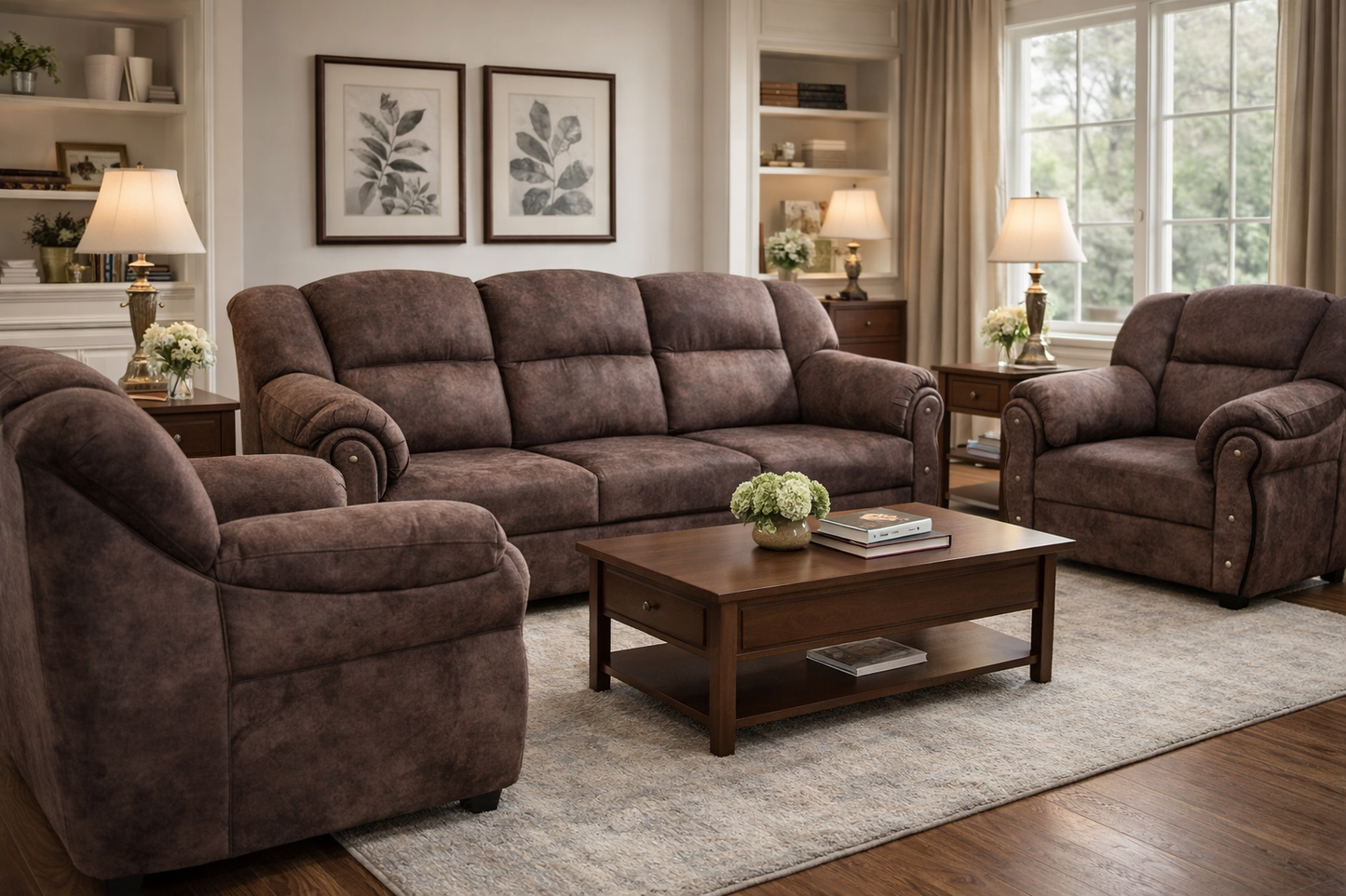 Regal Brown Sofa Set – Plush Comfort & Timeless Design