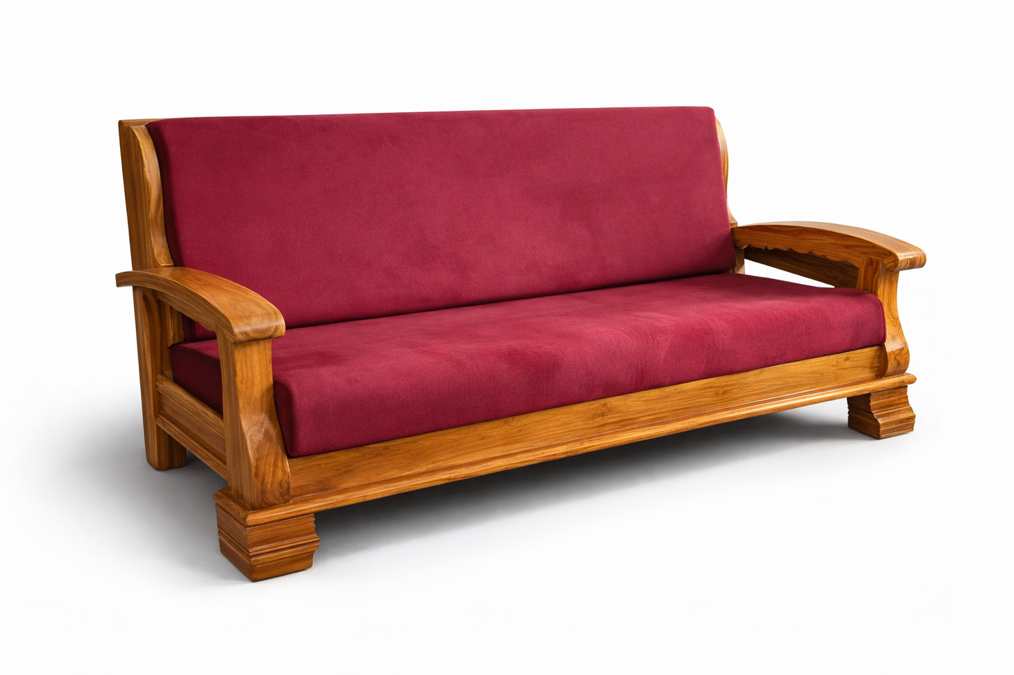 Regal Wooden Armchairs with Burgundy Velvet Cushions