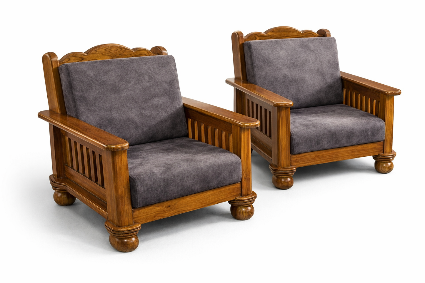 Classic Wooden Sofa Set – Warm Brown Finish
