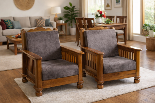 Classic Wooden Sofa Set – Warm Brown Finish