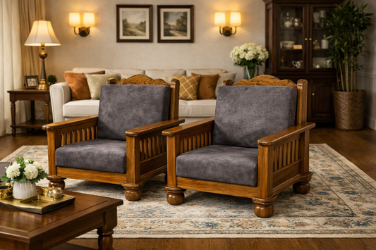 Classic Wooden Sofa Set – Warm Brown Finish
