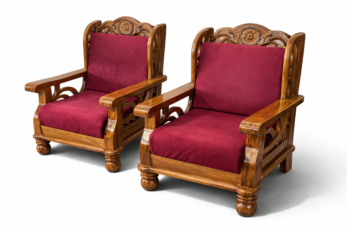Regal Maroon Carved Wooden Sofa