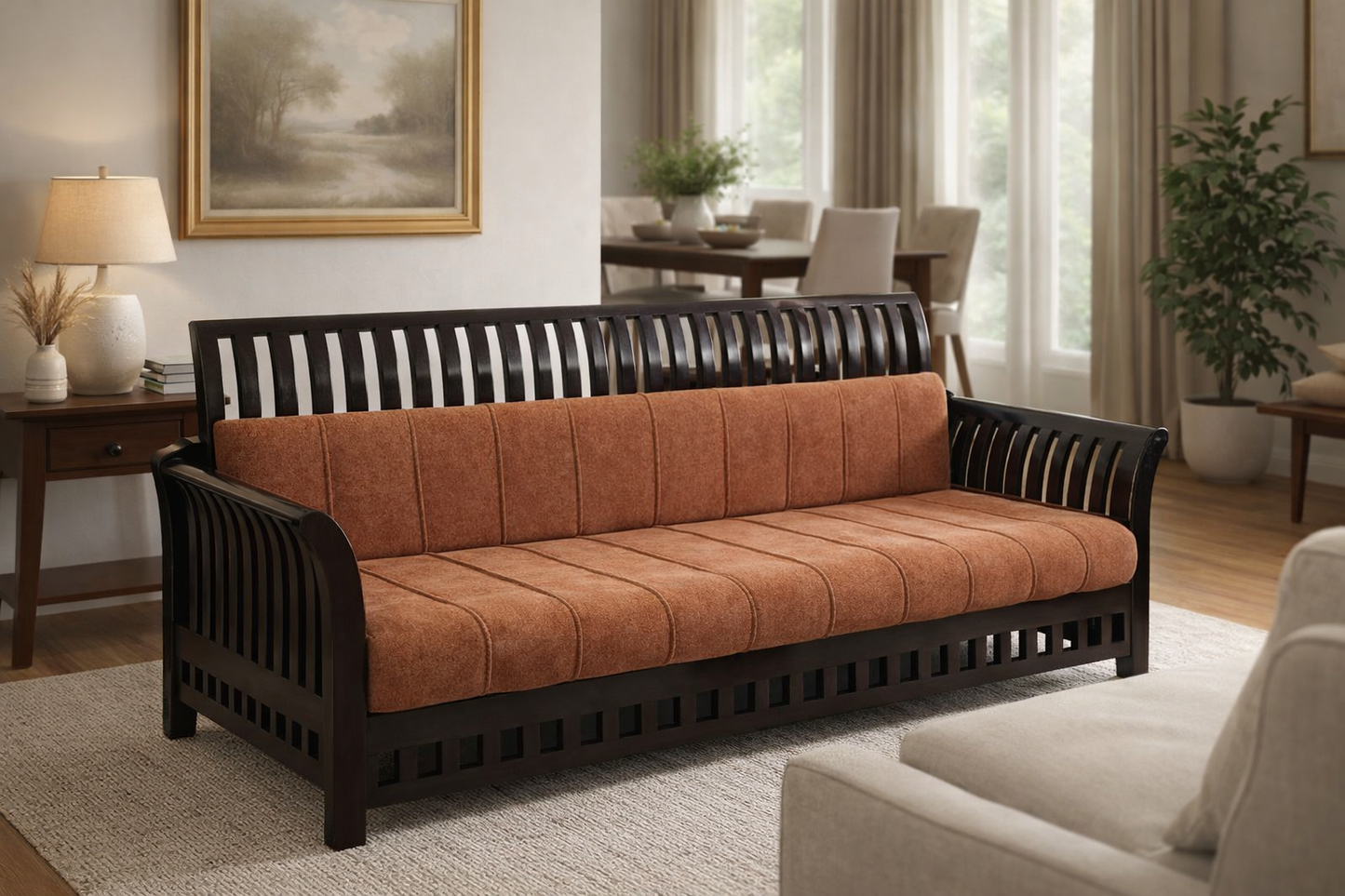 Rust Elegance Wooden Armchair