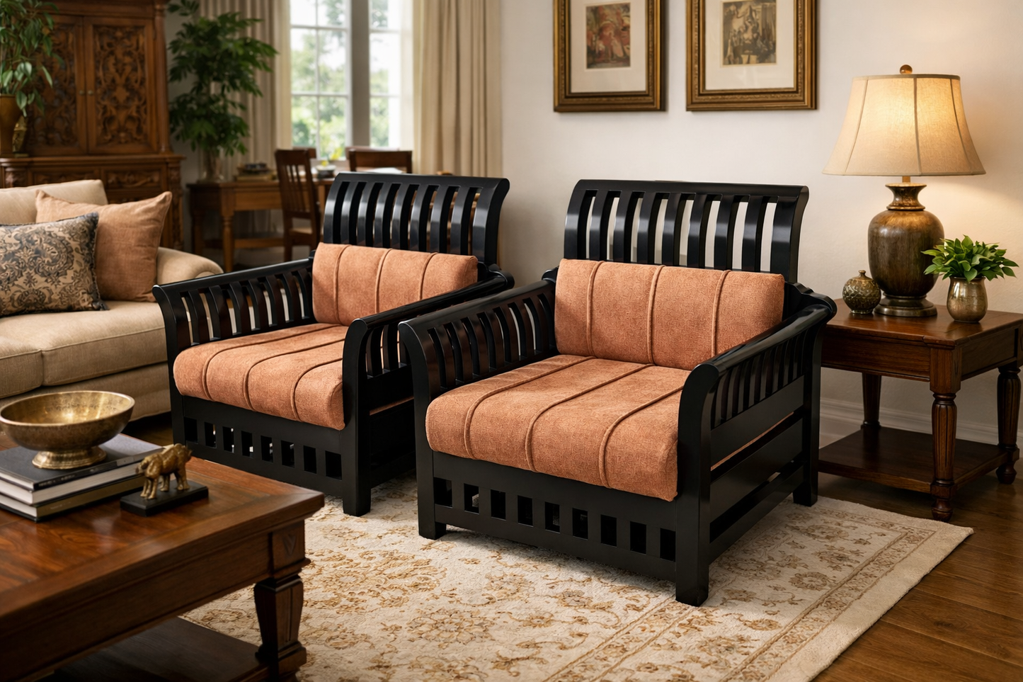 Rust Elegance Wooden Armchair