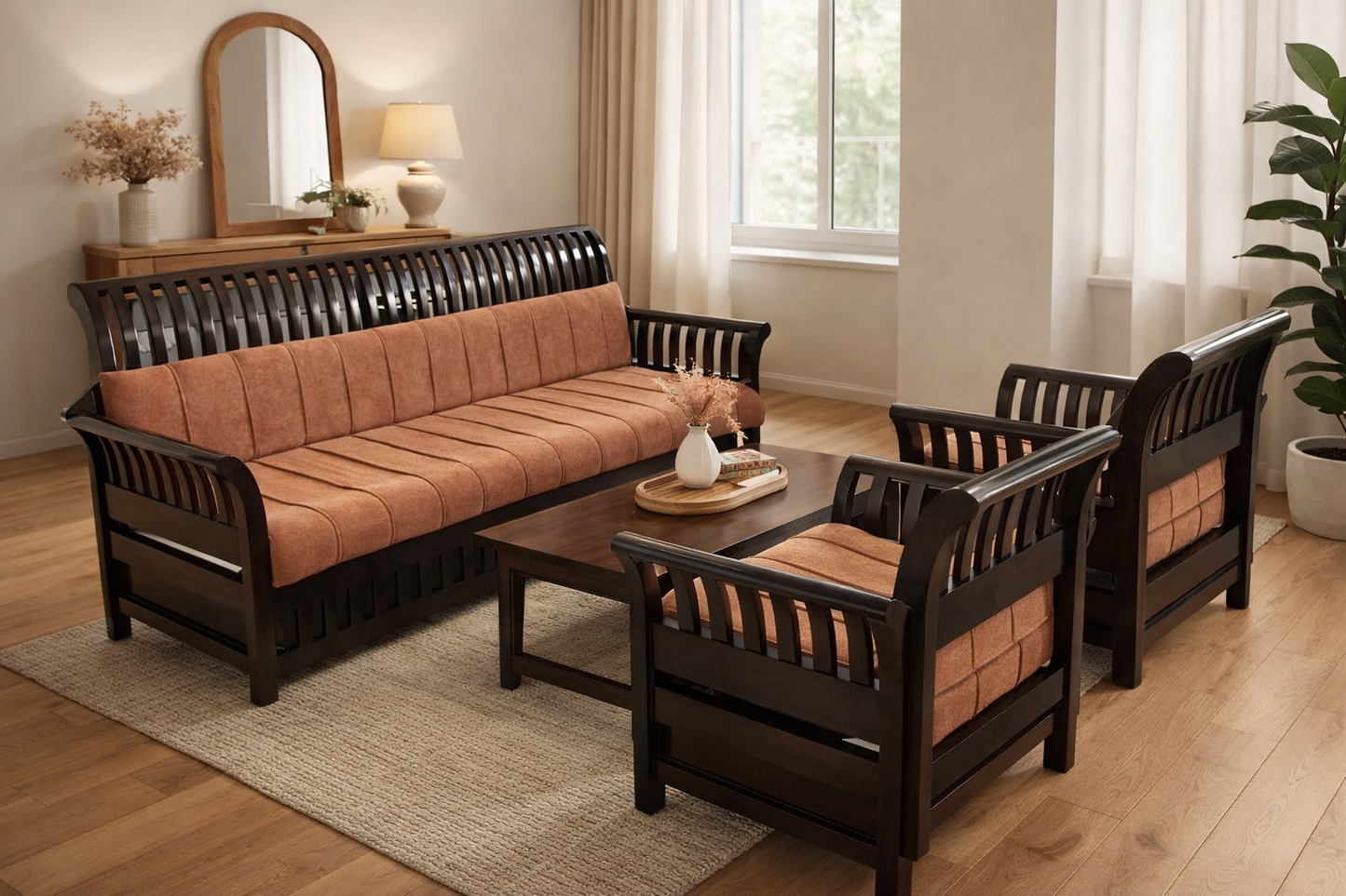Rust Elegance Wooden Armchair