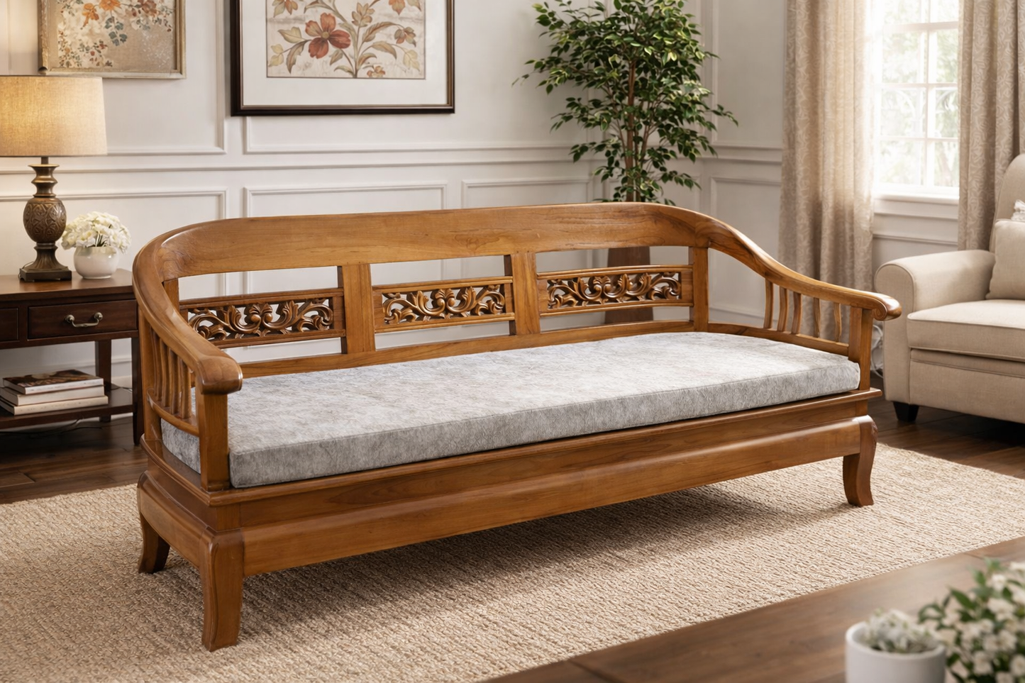 Regal Carved Wooden Sofa – Timeless Elegance in Design