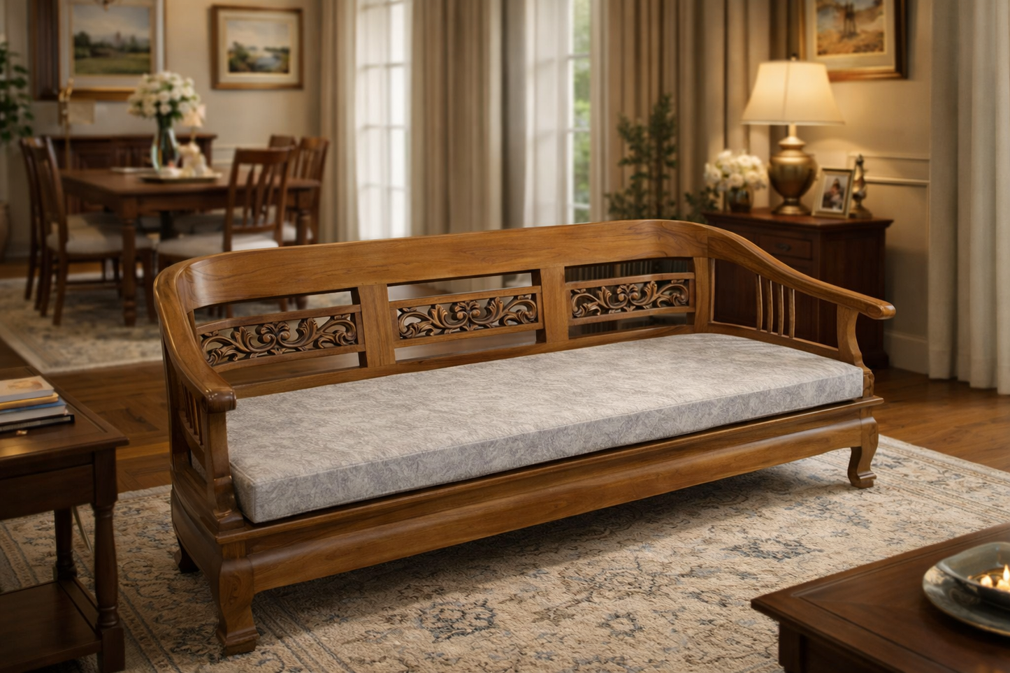 Regal Carved Wooden Sofa – Timeless Elegance in Design