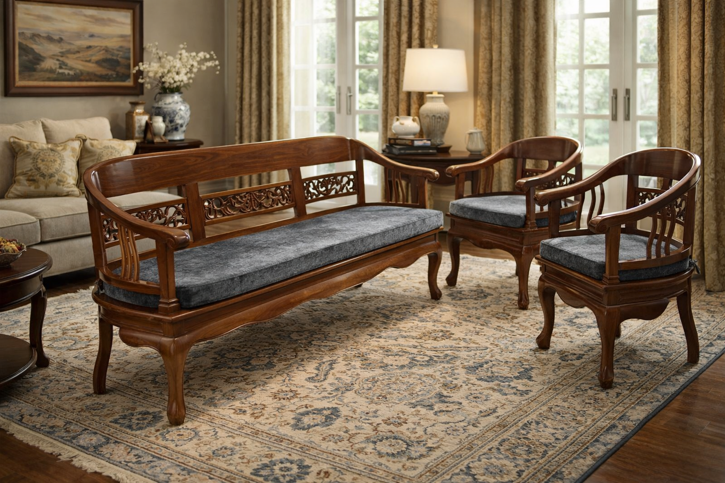Regal Wooden Sofa Set – Handcrafted Elegance