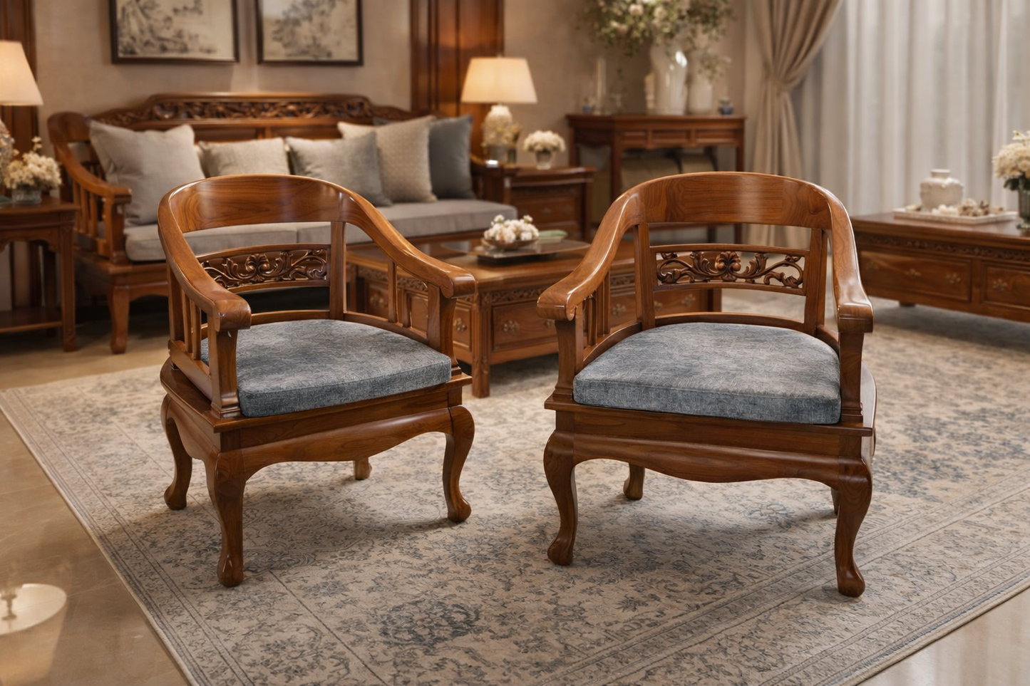 Regal Wooden Sofa Set – Handcrafted Elegance