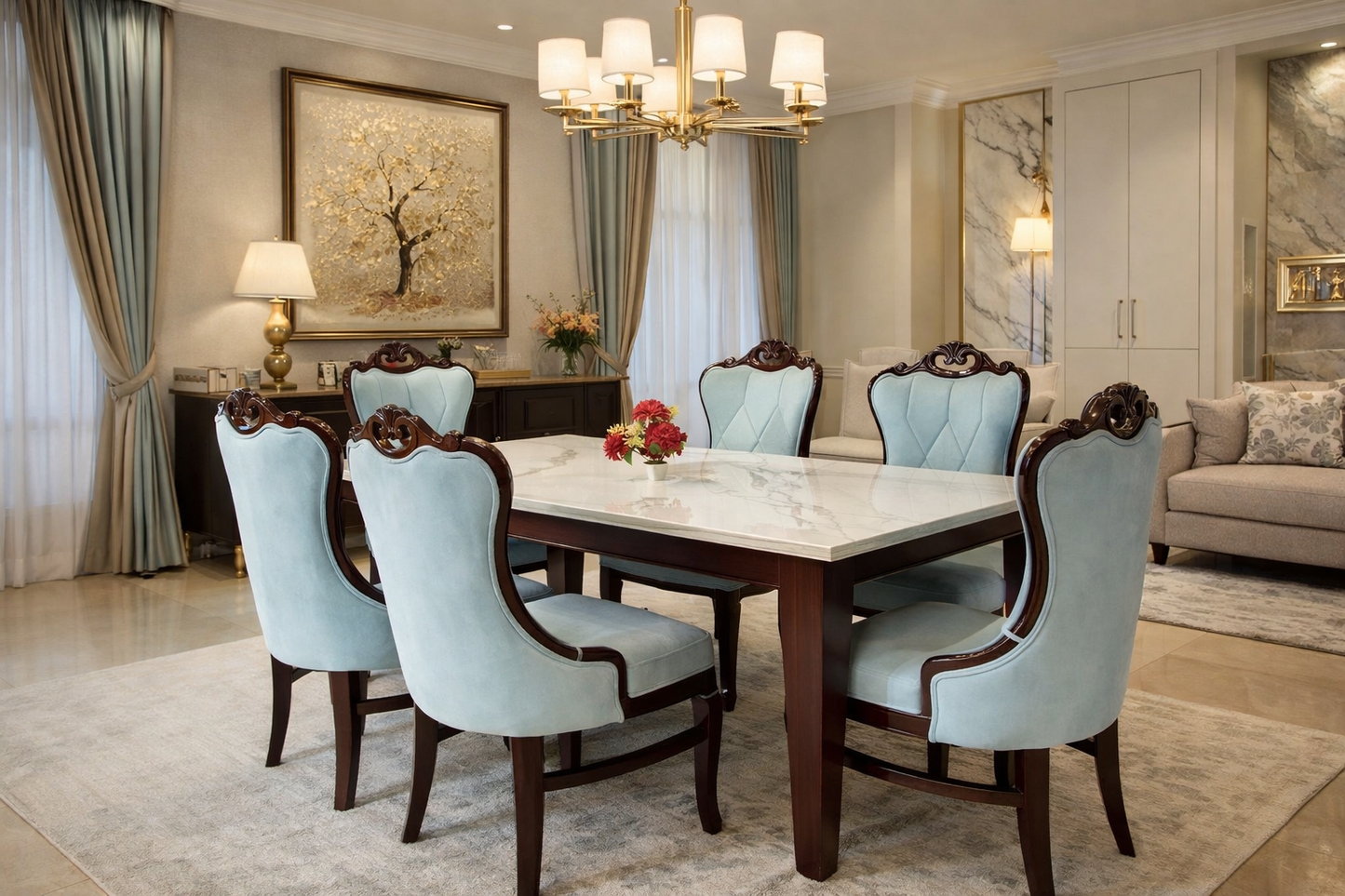 Regal Marble Dining Ensemble