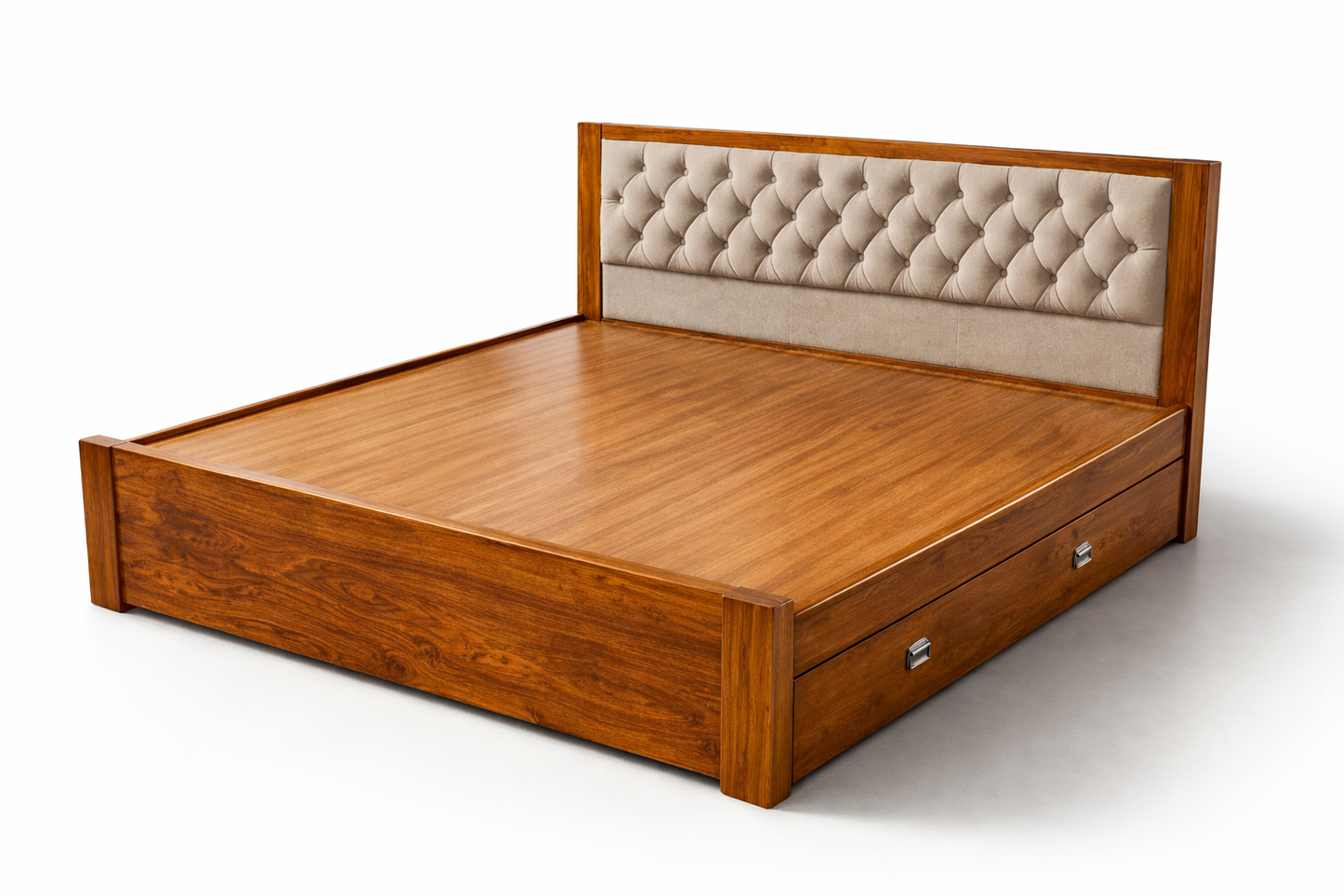 Elegant Wooden Storage Bed with Tufted Headboard