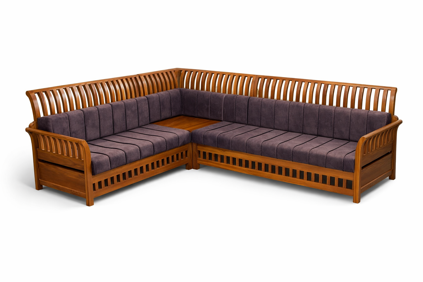 Elegant Wooden L‑Shaped Sectional Sofa