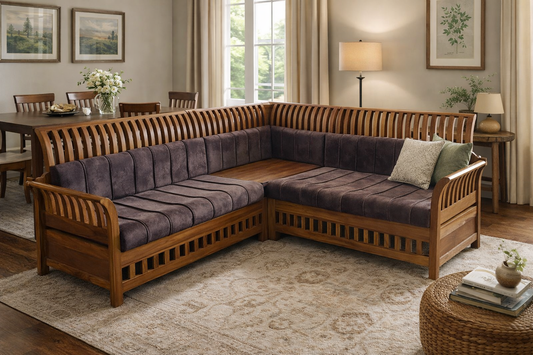 Elegant Wooden L‑Shaped Sectional Sofa