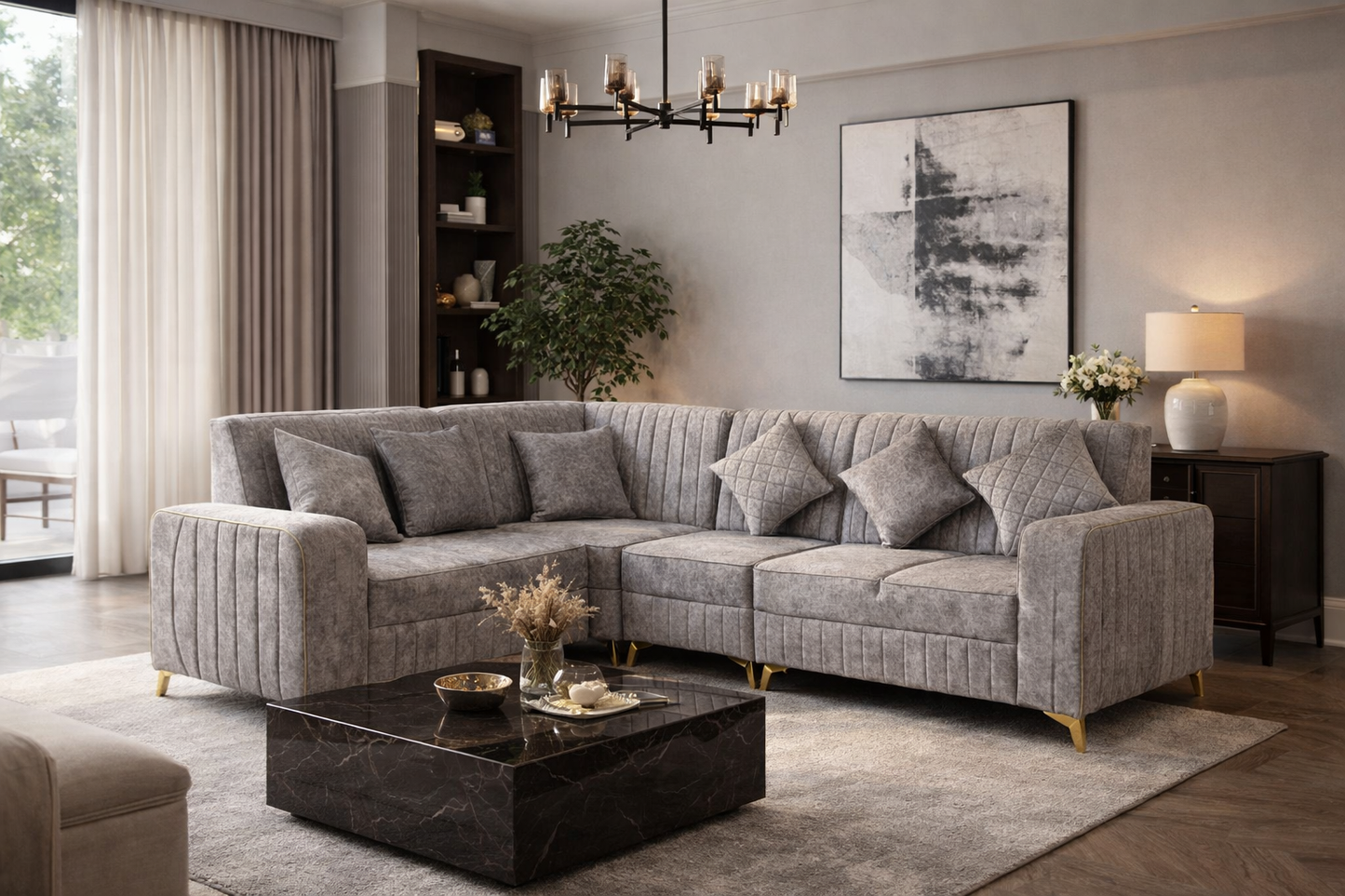 Elegant Grey L-Shaped Sectional Sofa