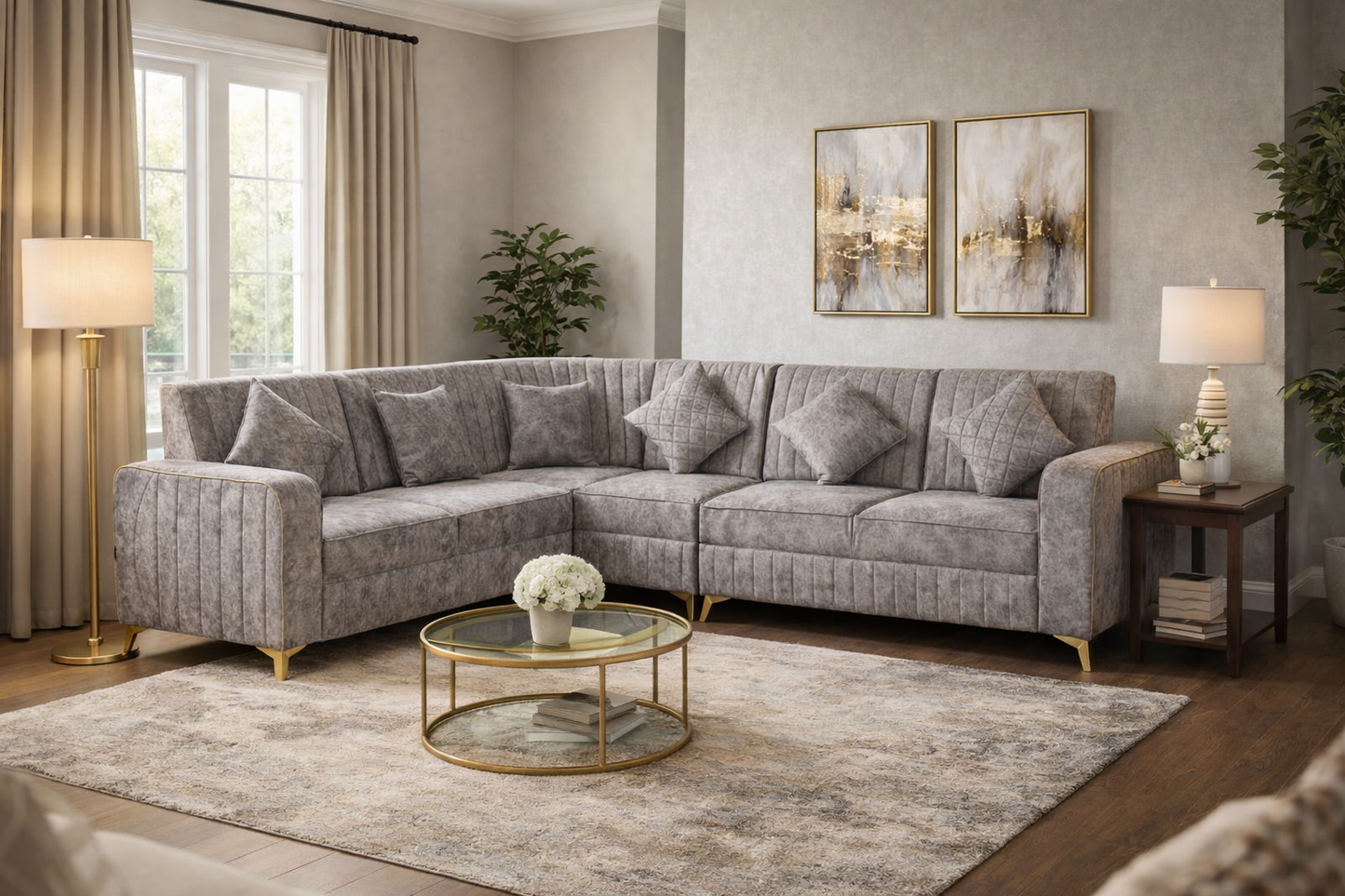 Elegant Grey L-Shaped Sectional Sofa