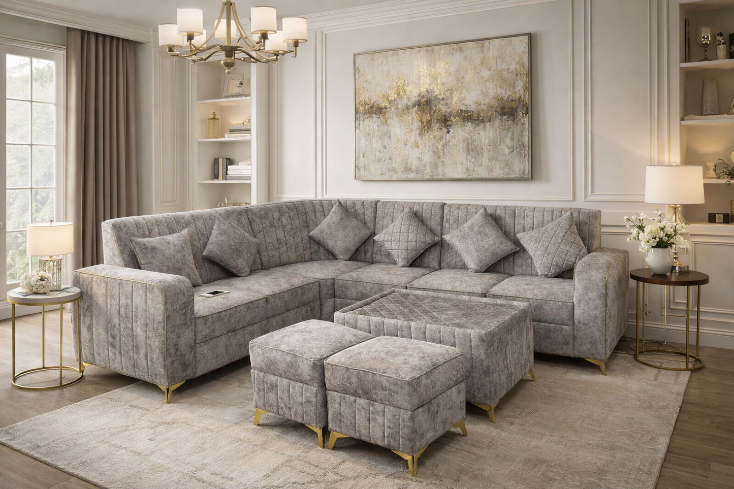 Modern Luxe Grey Sectional Sofa Set