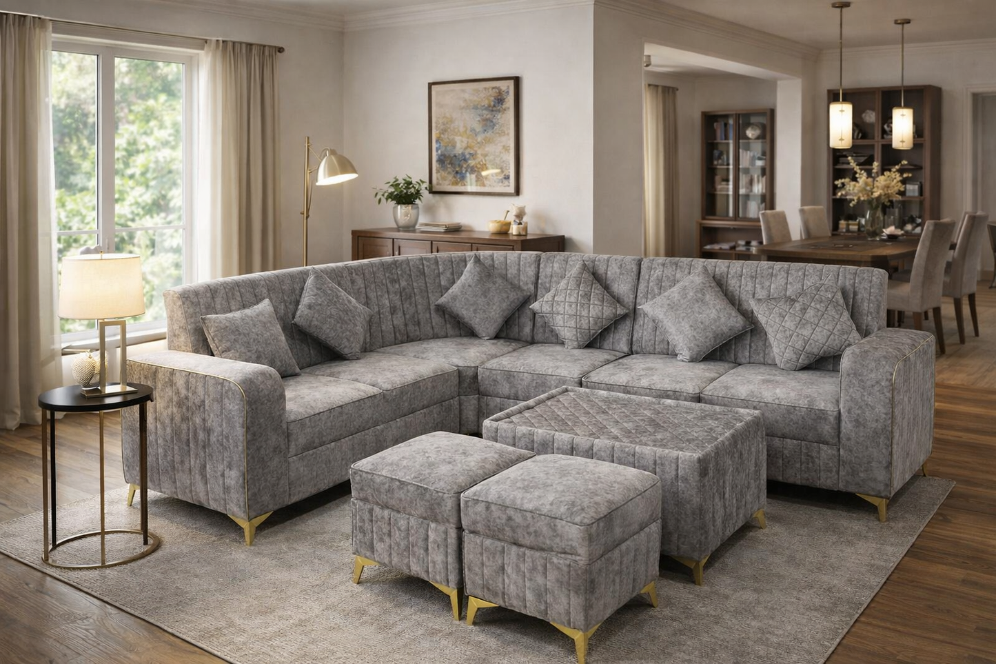 Modern Luxe Grey Sectional Sofa Set
