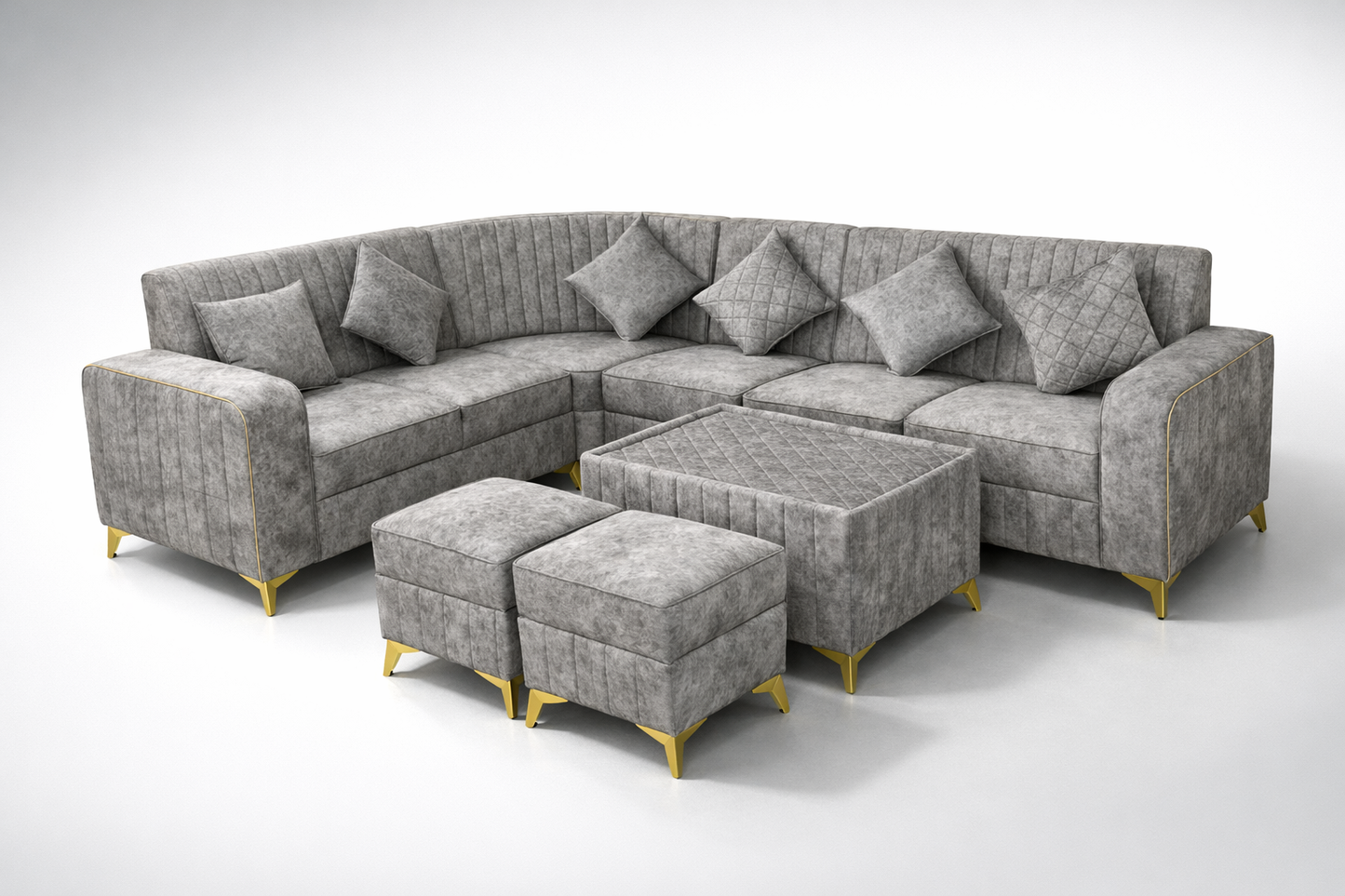 Modern Luxe Grey Sectional Sofa Set