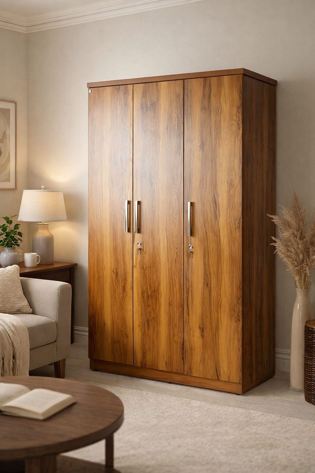 Elegant Three-Door Wooden Wardrobe