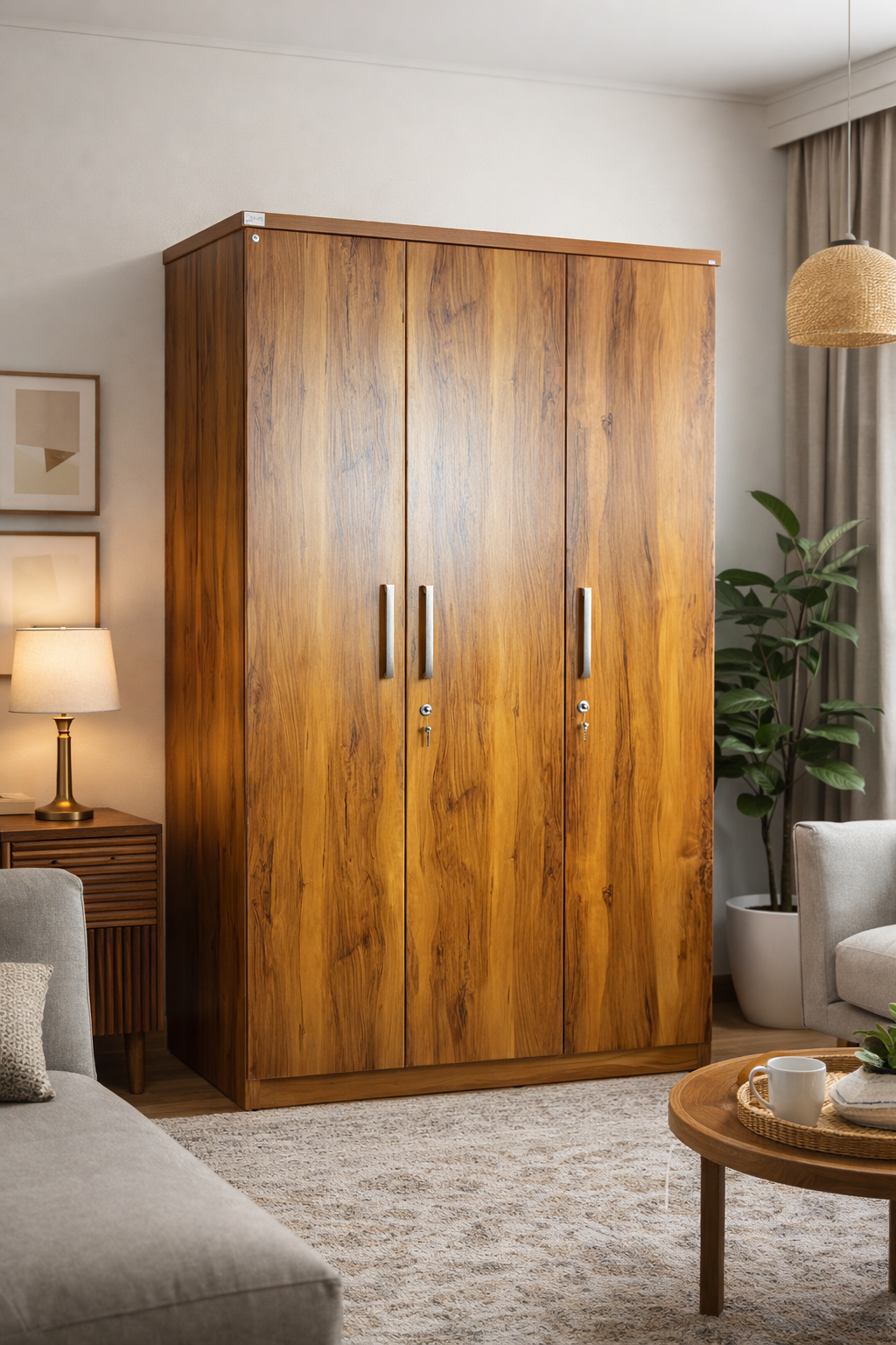 Elegant Three-Door Wooden Wardrobe