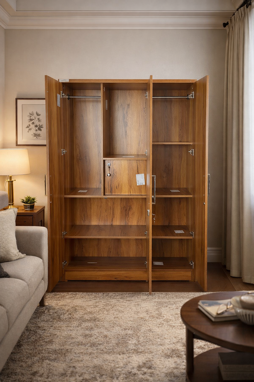 Elegant Three-Door Wooden Wardrobe