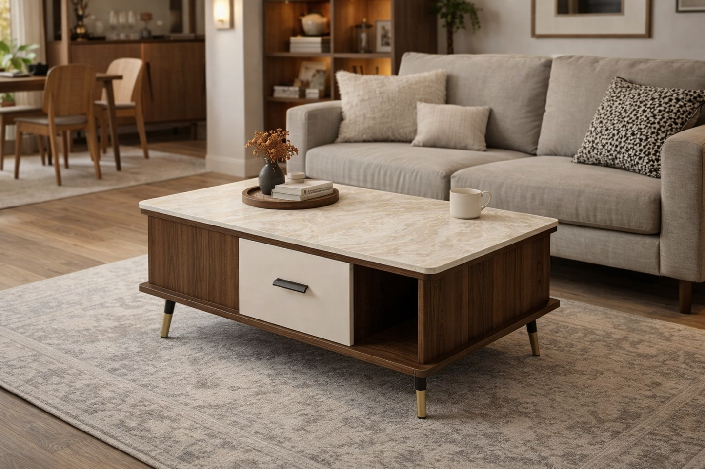 Elegant Marble-Top Coffee Table
