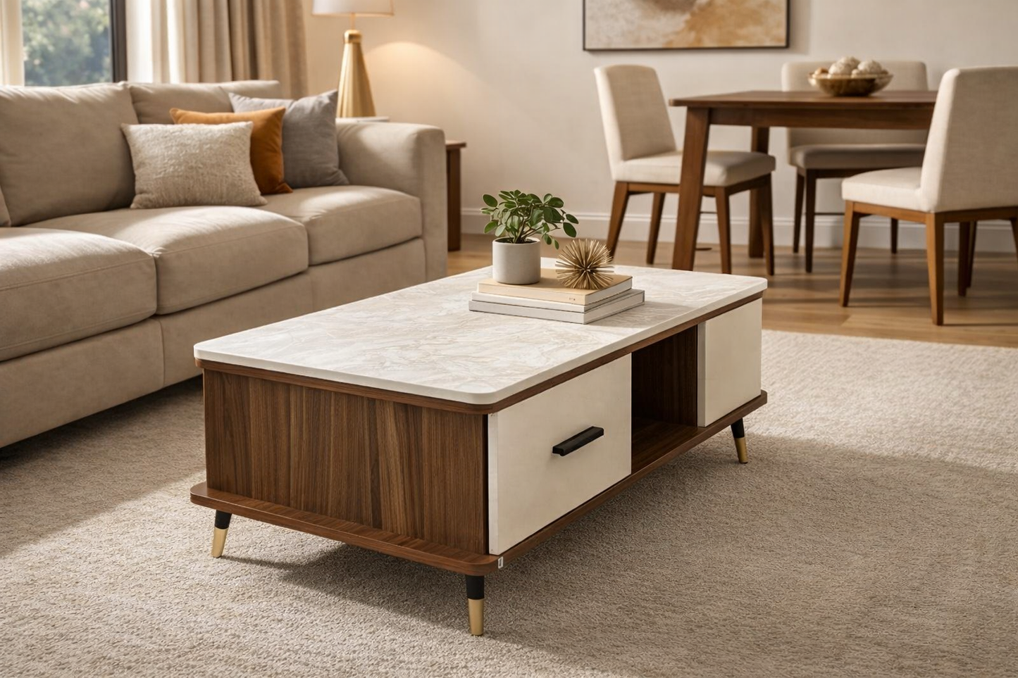 Elegant Marble-Top Coffee Table
