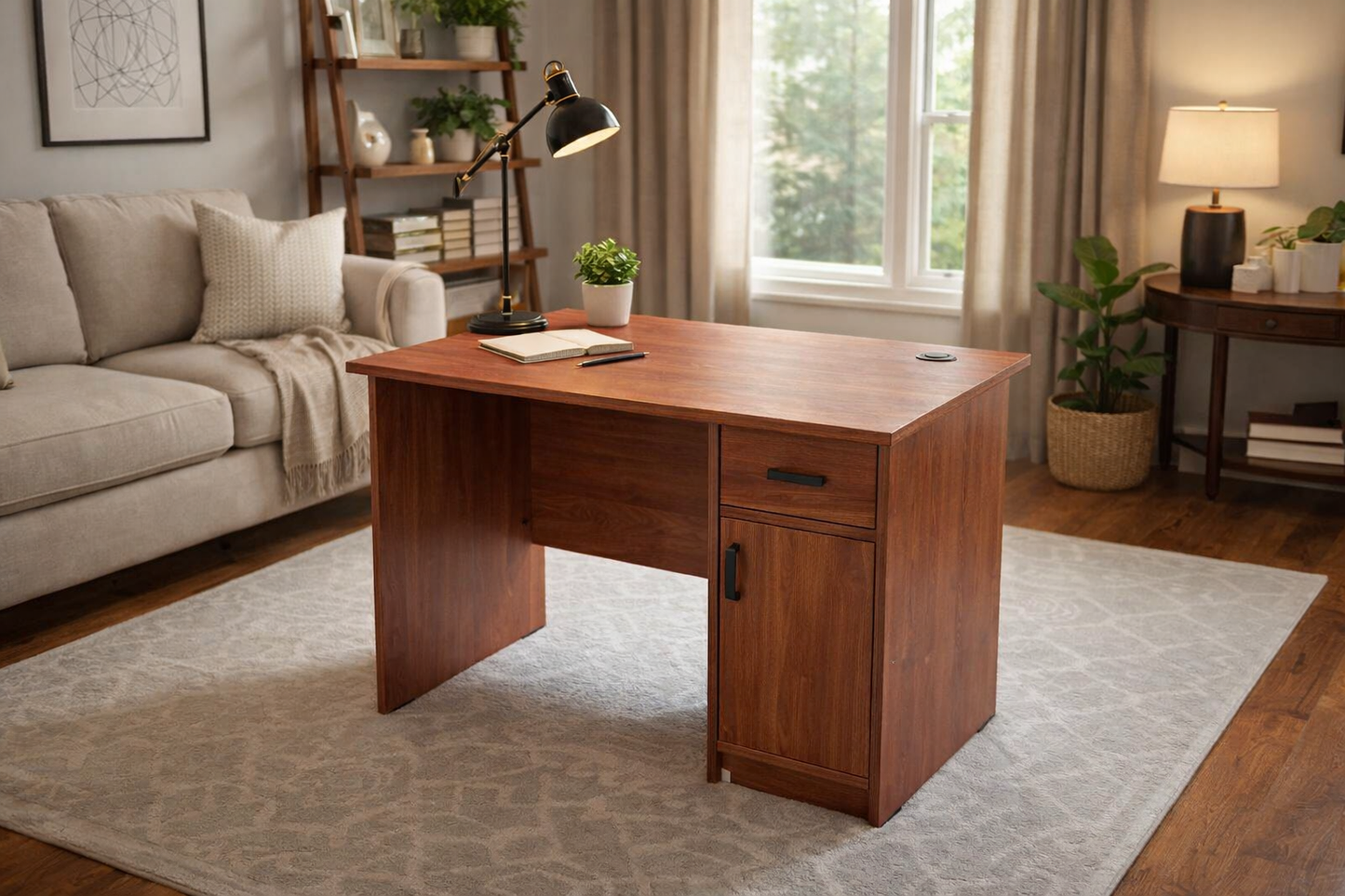 Elegant Reddish‑Brown Wooden Office Desk