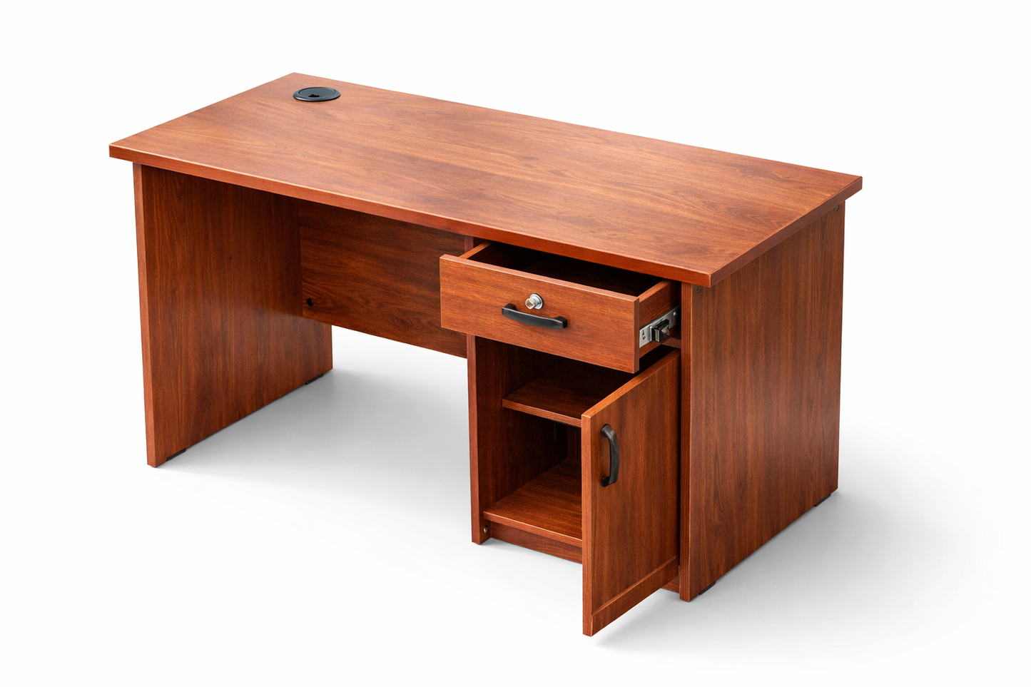 Elegant Reddish‑Brown Wooden Office Desk
