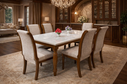 Royal Wooden Dining Set with Marble Top
