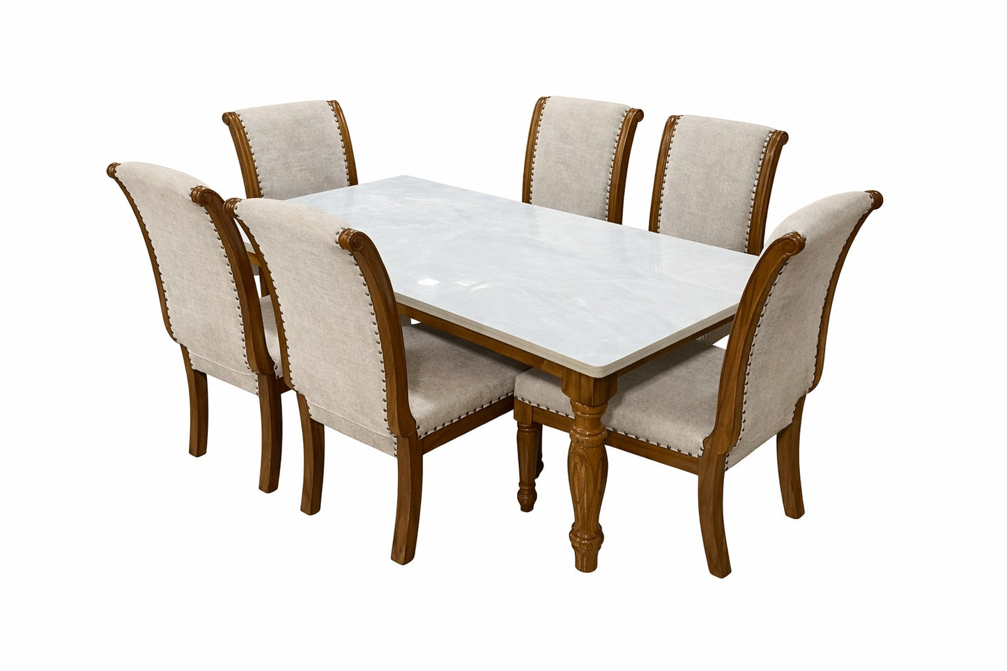 Royal Wooden Dining Set with Marble Top