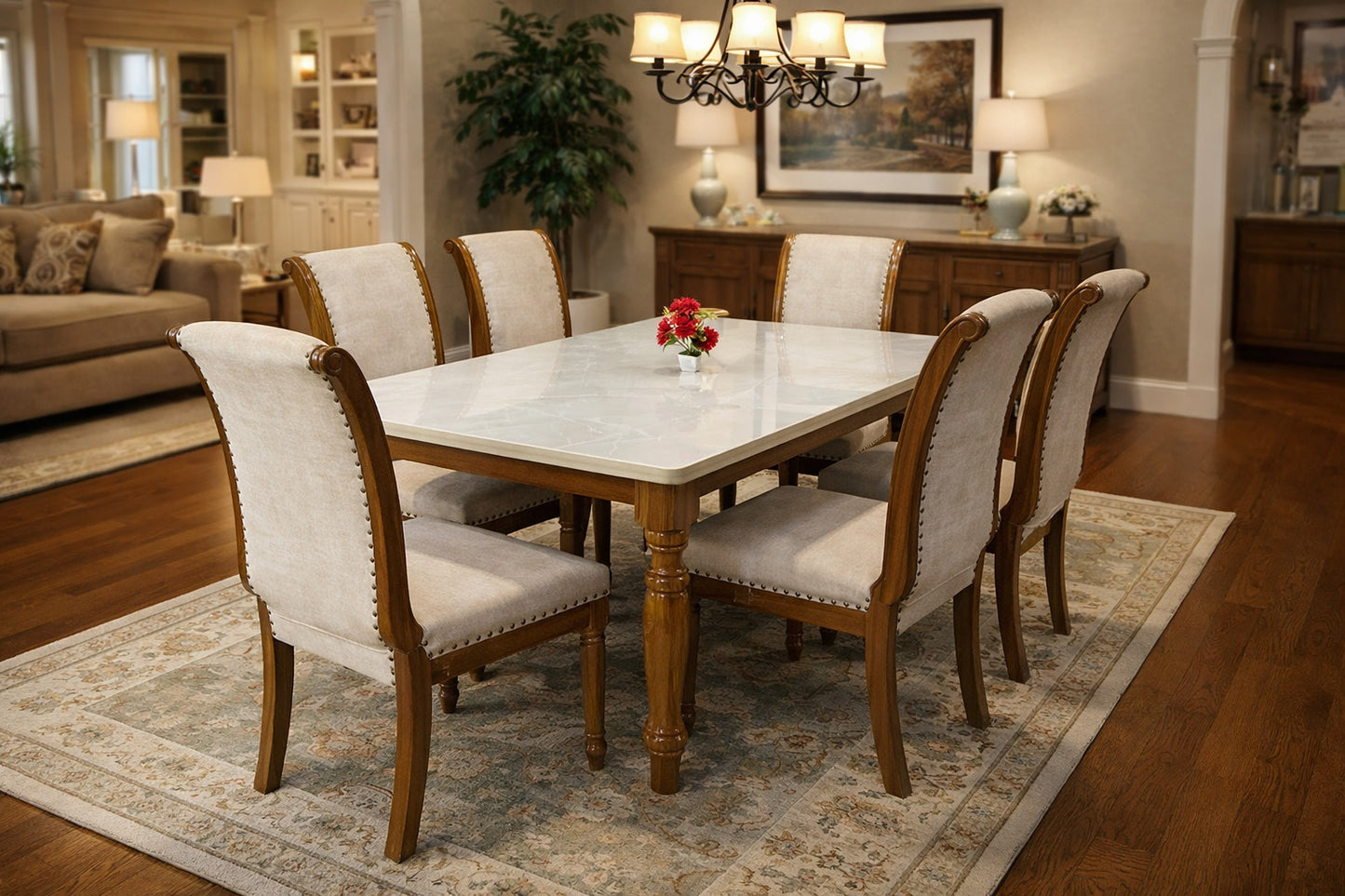 Royal Wooden Dining Set with Marble Top